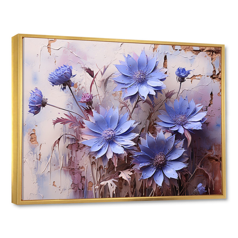 Mauve cornflowers mauve, Cadre flottant doré, H 34 po x l 44 po