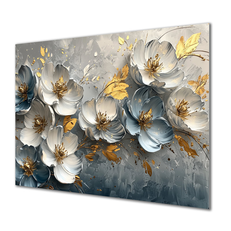 Arrangement silencieux de tulipes dorées et de velours bleu - tulipes, H 16 po x l 32 po