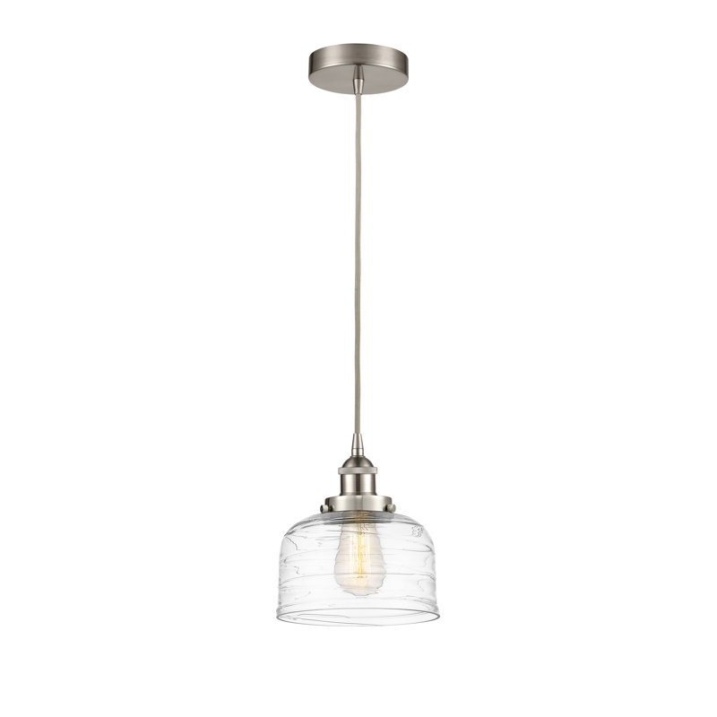 Luminaire suspendu en forme de cloche à 1 lumière Buckhall, H 9,5 po x l 8 po x P 8 po, Tourbillon déco transparent