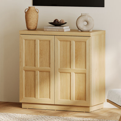 Meuble télé Boho pour téléviseur de 26 à 40 po, console multimédia en bois rustique avec portes escamotables sans poignée, tablettes réglables et trou de gestion des câbles, centre de divertissement en bois d'ingénierie robuste pour le salon, la chambre à coucher, chêne