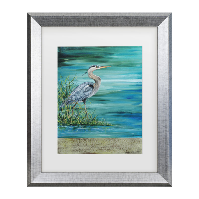 «Great Blue Heron», art encadré par Jean Plout, H 23,5 po x l 19,5 po x P 0,75 po, Argent