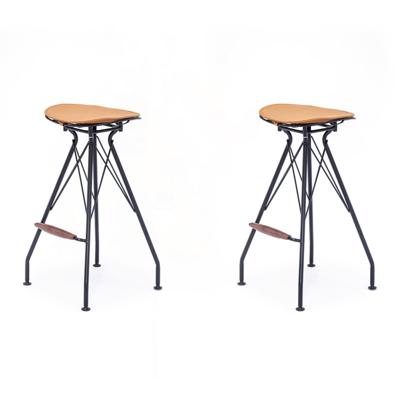 Ensemble de 2 tabourets de bar 30 po à hauteur de comptoir avec siège en similicuir, Noir + Orange, Noir + Orange, Noir