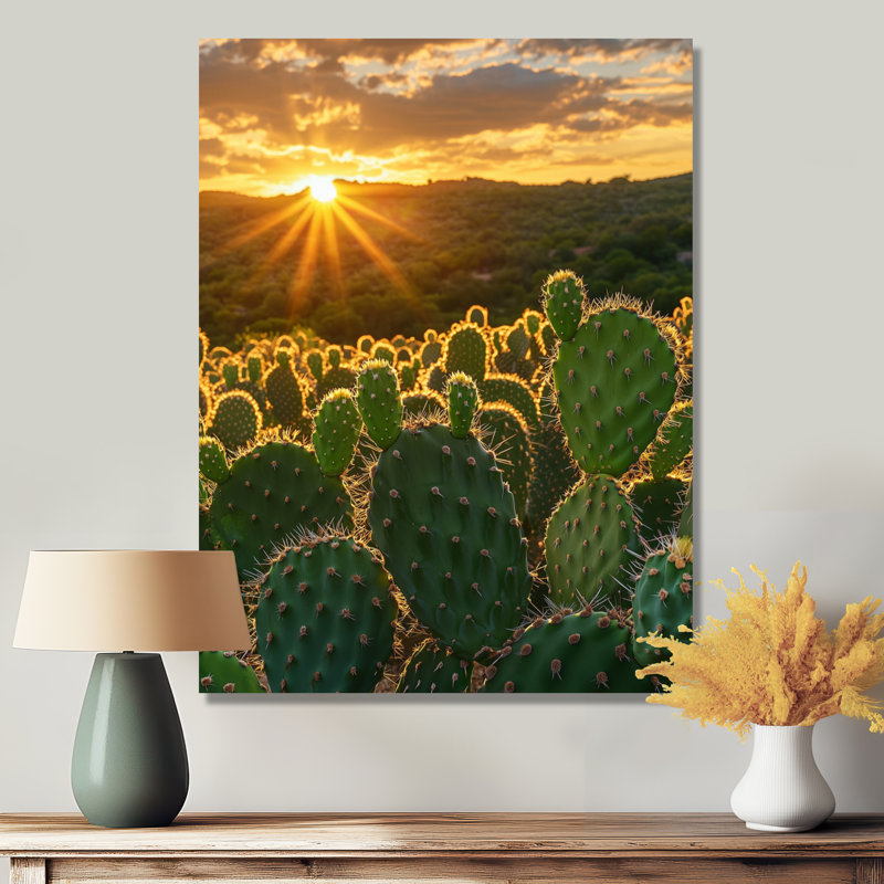 Cactus dans la lumière du matin III - Cactus grand, art mural en métal, H 32 po x l 24 po