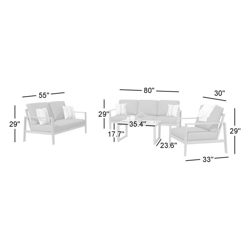 Ensemble de conversation Townsend avec coussins Sunbrella®, Argent coulé Sunbrella®, Gris