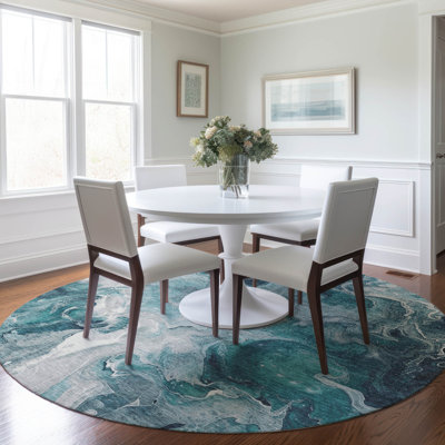 Machine Washable Indoor/Outdoor Cinead ACN1687 Teal Rug