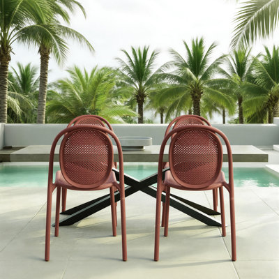 Chaise de salle à manger empilable et sans accoudoirs avec dossier rond rétro pour la cuisine, le balcon, le bistro, le jardin et la piscine
