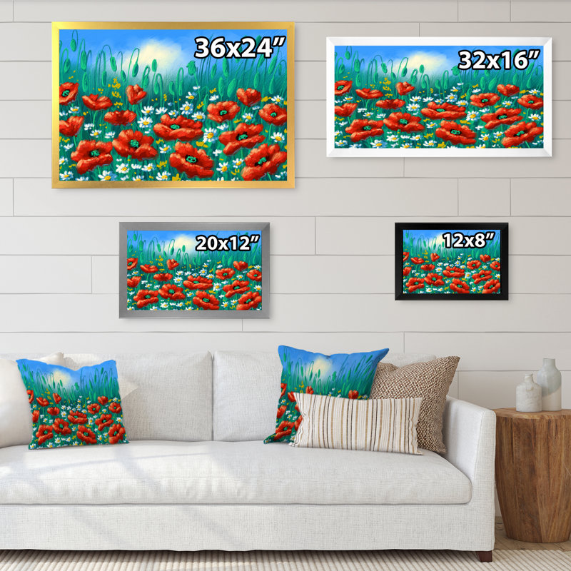 Paysage coquelicots - sur, H 8 po x l 12 po x P 1 po, Cadre d'angle fermé noir