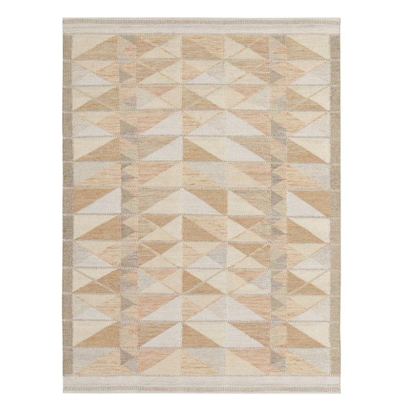 Scandinavian Custom Rug In Beige, White Geometry By Rug & Kilim, Rectangle 5' x 7'