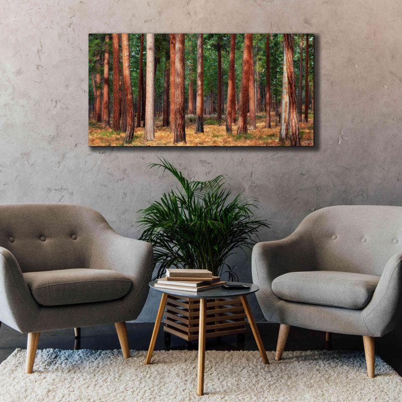 «Ponderosa Trunks» par Thomas Haney, estampe numérique sur toile, H 30 po x l 60 po x P 1,5 po