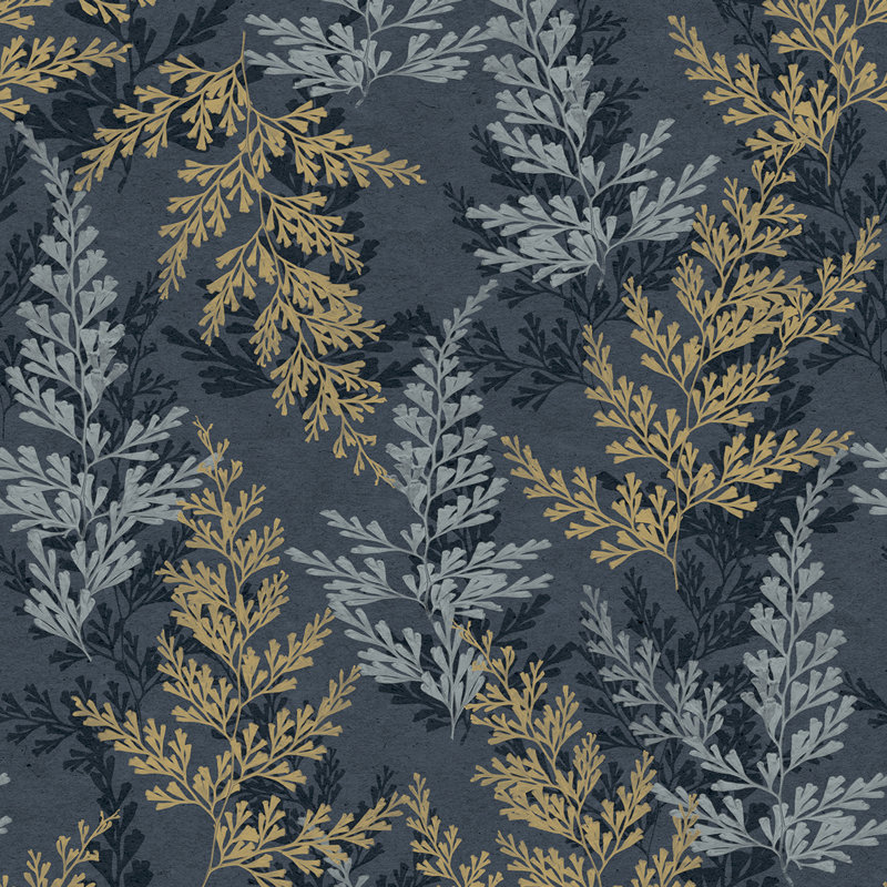 Papier peint bleu minuit Wild Herbs, Marine
