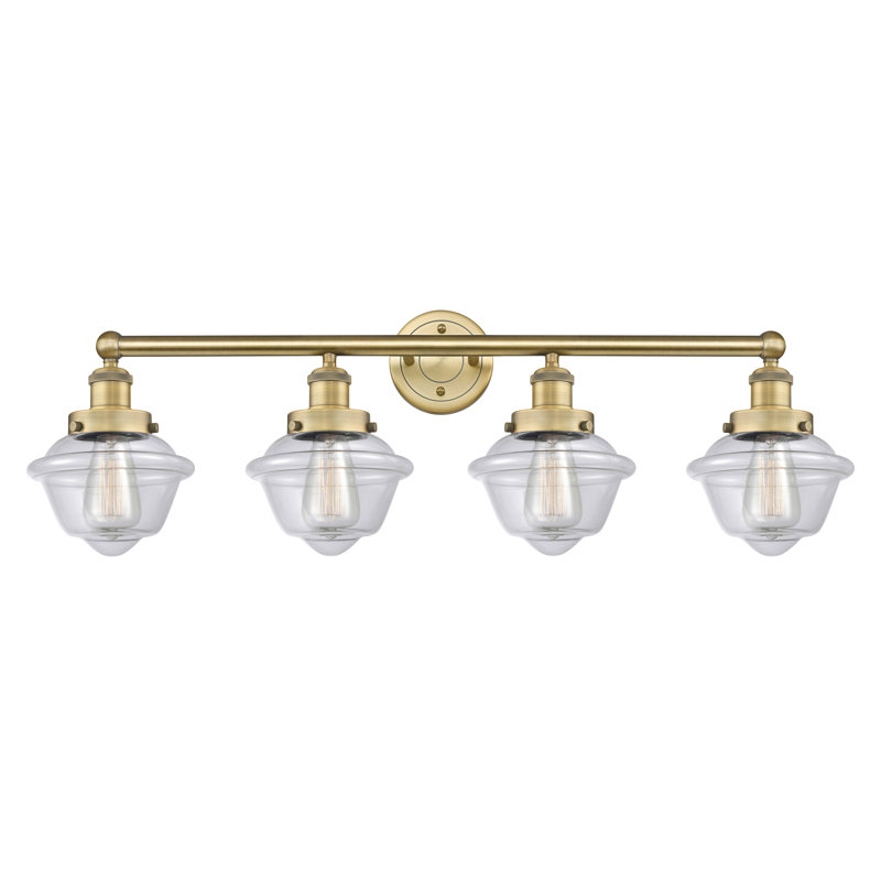 Éclairage pour meuble-lavabo à 4 lumières à intensité variable Grourke, Transparent, Laiton brossé