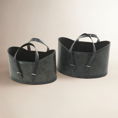 Handmade Genuine Leather Storage Bin Set