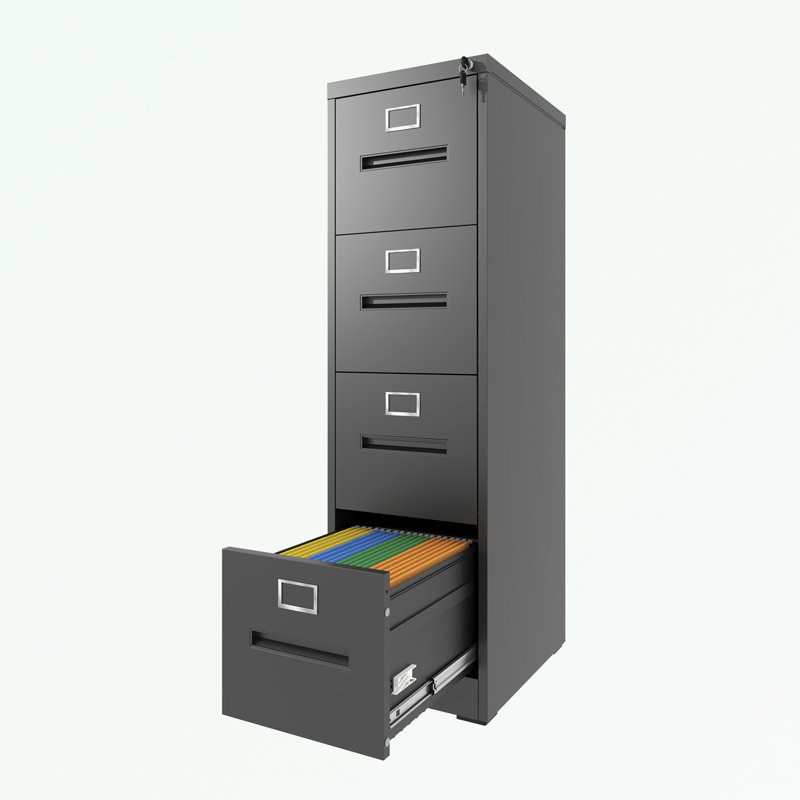 metal frame File Cabinet with 4 Drawers and Lock, Black