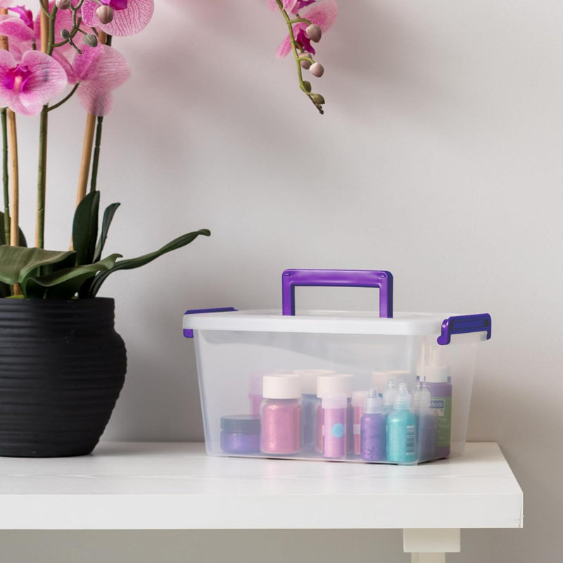 USA 5.4 Qt. Plastic Storage Bins With Lids, 6 Pack, Small Deep Containers With Latch Buckles And Portable Handle, Craft And Art Supply Storage Organizer, Stackable Storage Container, Clear