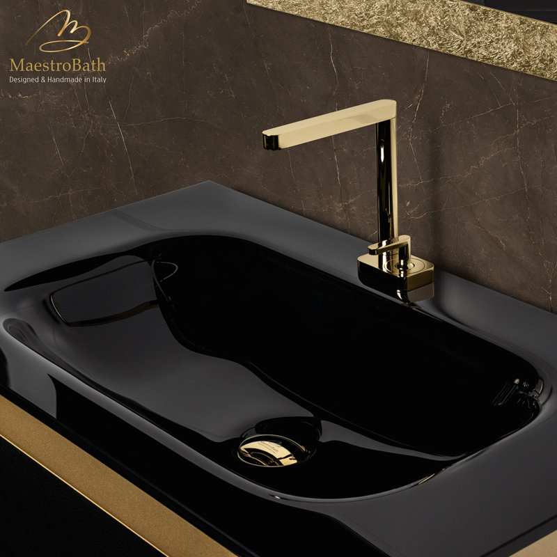 Danya 32'' W Single Vanity, Black, Gold, Gold