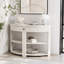 Console cannelée demi-lune avec tiroir et tablettes-953406046