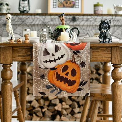 Chemin de table 210 g / m² Halloween 13 x 72 pouces | Décoration de table de salle à manger Jack-O'-Lantern