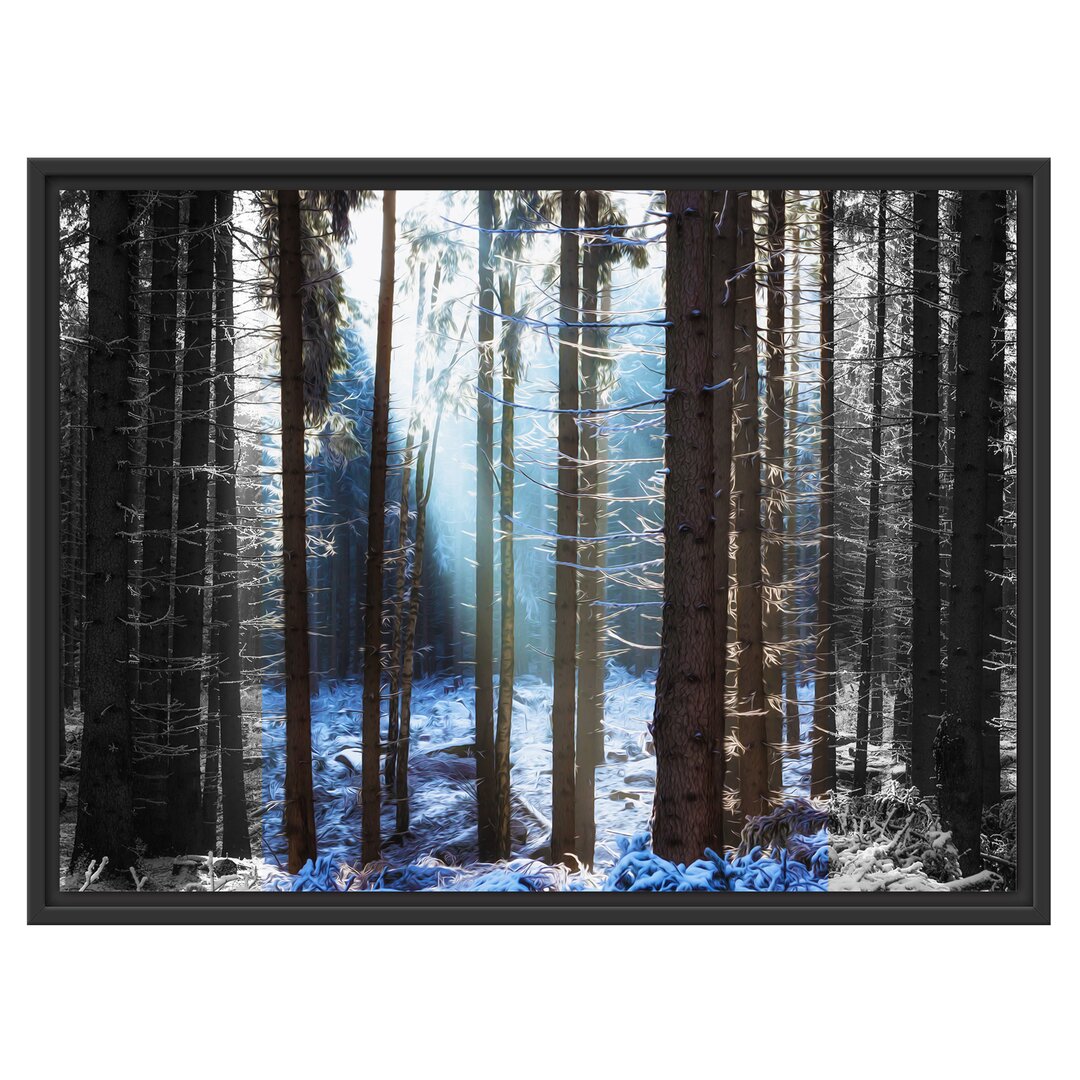 Gerahmtes Wandbild Sonne Winterwald