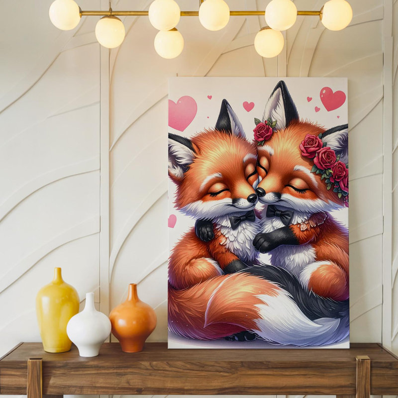 Toile, art mural, renard, amour, H 9 po x l 12 po