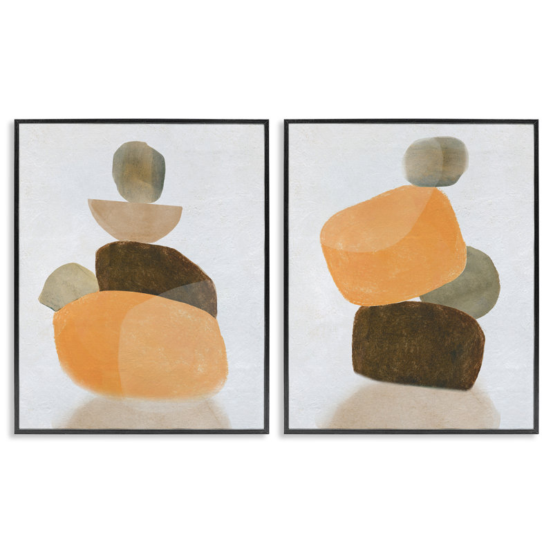 «Stacked Abstract Pebbles», ensemble de 2 giclées encadrées par Carol Robinson, Giclée encadrée noir minuit