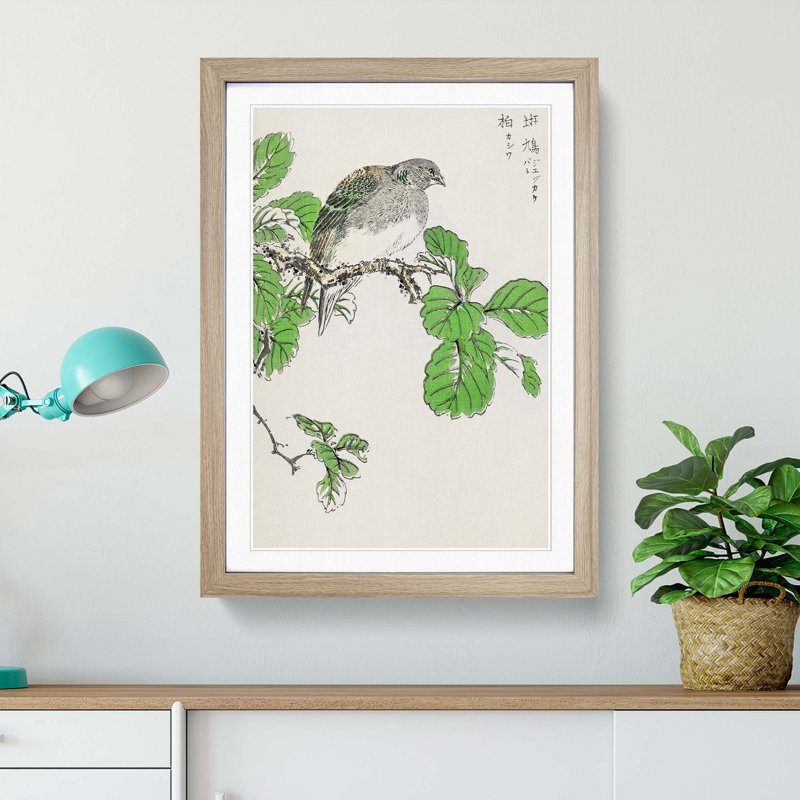 Barbary Dove and Oak Tree by Numata Kashu - Picture Frame Painting Print, 65cm H x 48cm W x 2cm D, Oak Framed