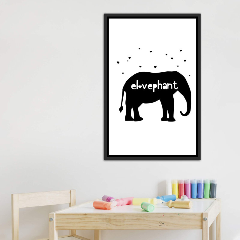 Éléphant, art sur toile, H 40 po x l 26 po x P 1,5 po, Toile avec cadre noir patiné