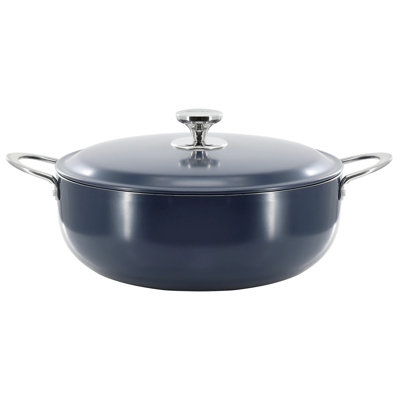 Oster Cartagena 9.3 Quart Nonstick Aluminum Caldero With Lid In Dark Blue – Lightweight, Durable, And Ideal For Versatile Cooking