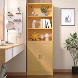 75" Tall Bookcase With Doors, 5 Tier Large Bookshelf With Cabinet, Standing Wood Display Book Shelf For Living Room, Office, Library With Doors