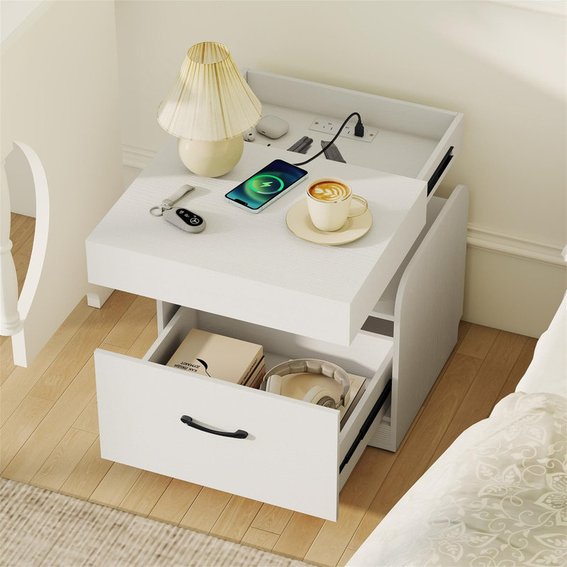 50cm W Manufactured Wood Bedside Table, White