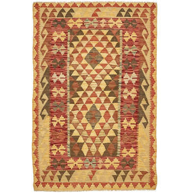 Tapis en laine rouge/beige 3 pi x 4 pi 11 po one-of-kind-noué la main Doorfield