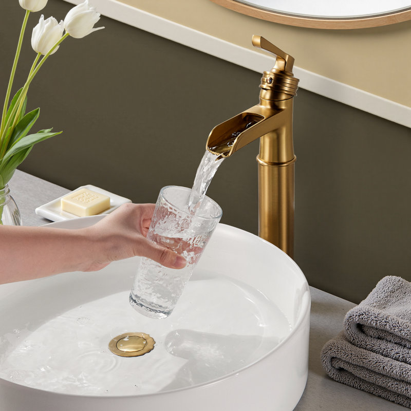 Vessel Bathroom Faucet With Drain Assembly, Brushed Gold