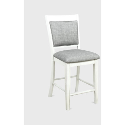 Chaises à hauteur de comptoir Style 2pc - Revêtement en lin blanc et gris, structure en bois avec repose-pieds pour la salle à manger Fonction 2 en lin à thème, décoration intérieure en bois