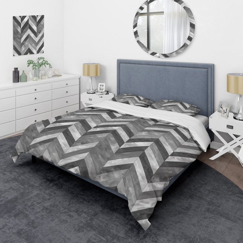 Ensemble de housse de couette à chevrons gris II, Housse de couette très grand + 2 taies décorativ