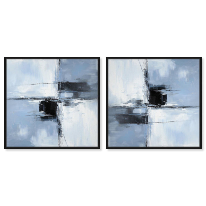 «Submerged I Set Canvas Modern Abstracts» par Art Remedy, H 13 po x l 13 po, Cadre noir