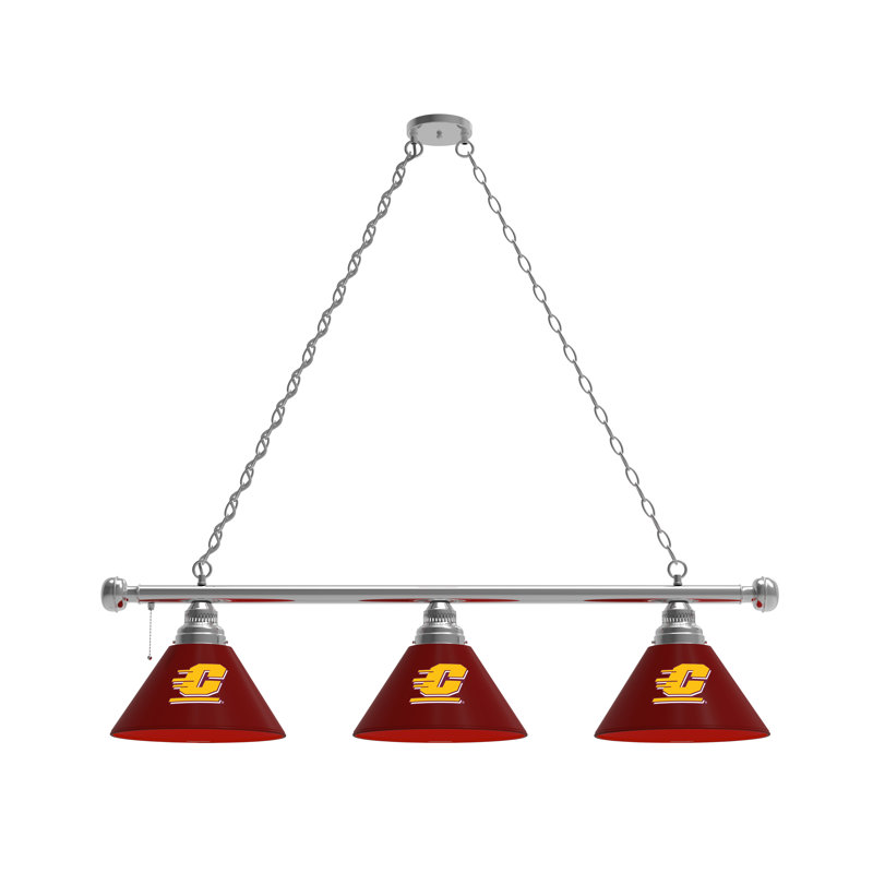 3 - Light Pool Table Lights Pendant, Chrome, Central Michigan Chippewas