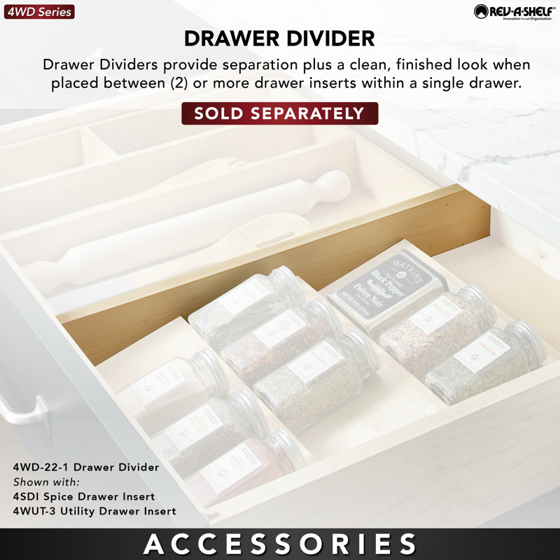 Rev-A-Shelf Walnut Trim to Fit Spice Drawer Insert Organizer, 1.56" H x 22" W x 19.75" D