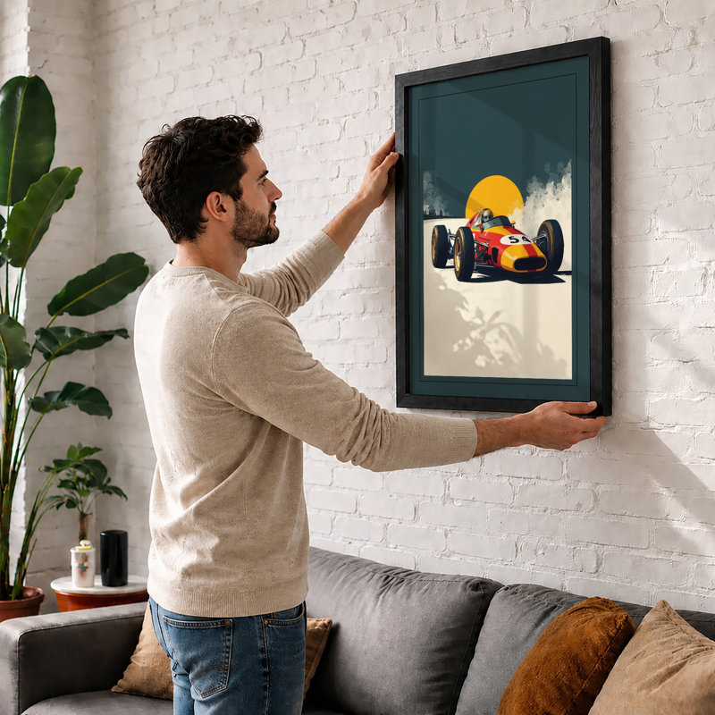 Speed and Sunlight Retro - Framed Print, A2 - 59.4 x 42.0 cm, Walnut
