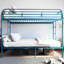 Lit simple superposé en métal bleu, 2 échelles, rail pleine longueur, sans sommier, idéal pour optimiser l'espace de la chambre à coucher