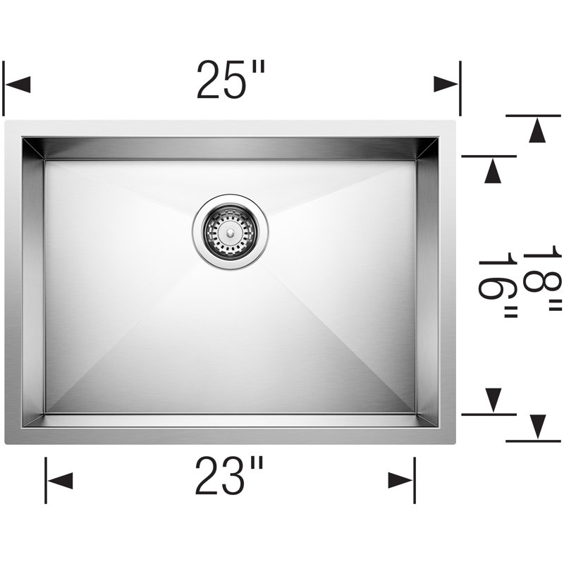 Évier de cuisine en acier inoxydable encastré à simple cuve 25 po Quatrus R0