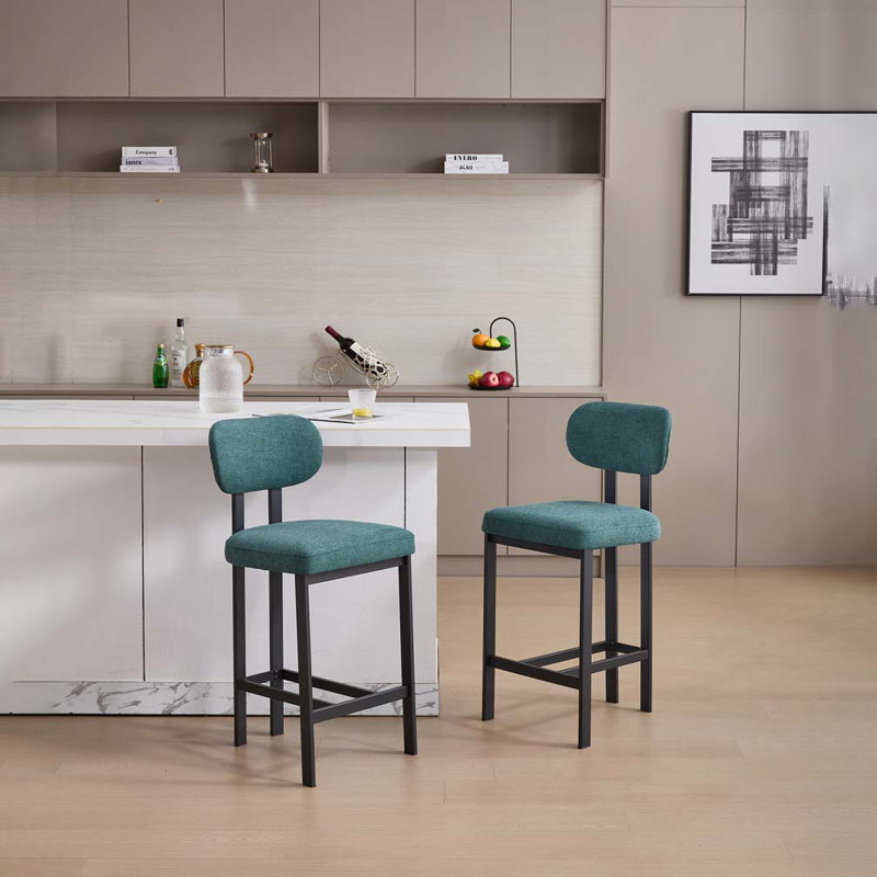 Upholstered Fabric Counter Height Barstool with Black Metal Legs for Dining Room, Vert