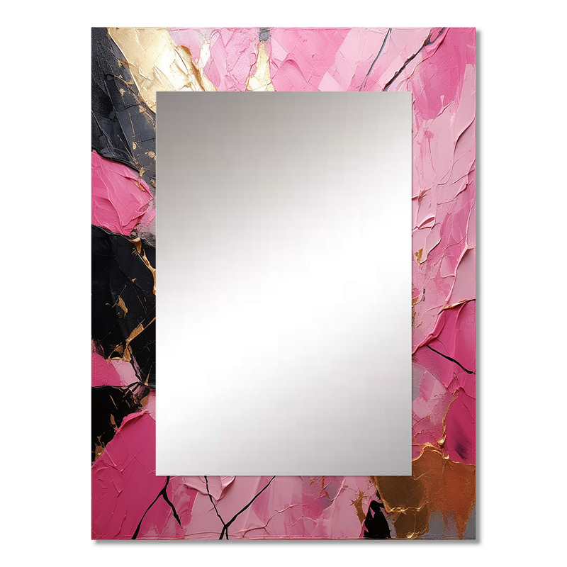 Minimalism Pink Gold Poteries I - Abstract Spirals Decorative Wall Mirror, Pink Mirror, Printed Metal Art, 32" x 24"