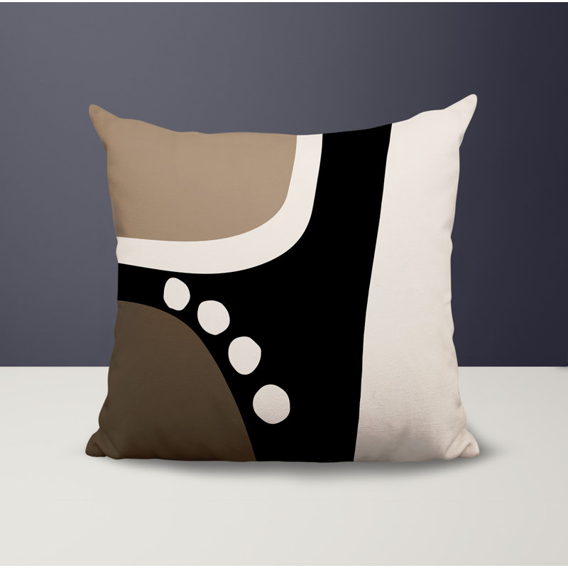 Oreiller carré réversible intérieur / extérieur Tobe Minimalist, H 15 po x l 15 po, Beige/Black/Off-White