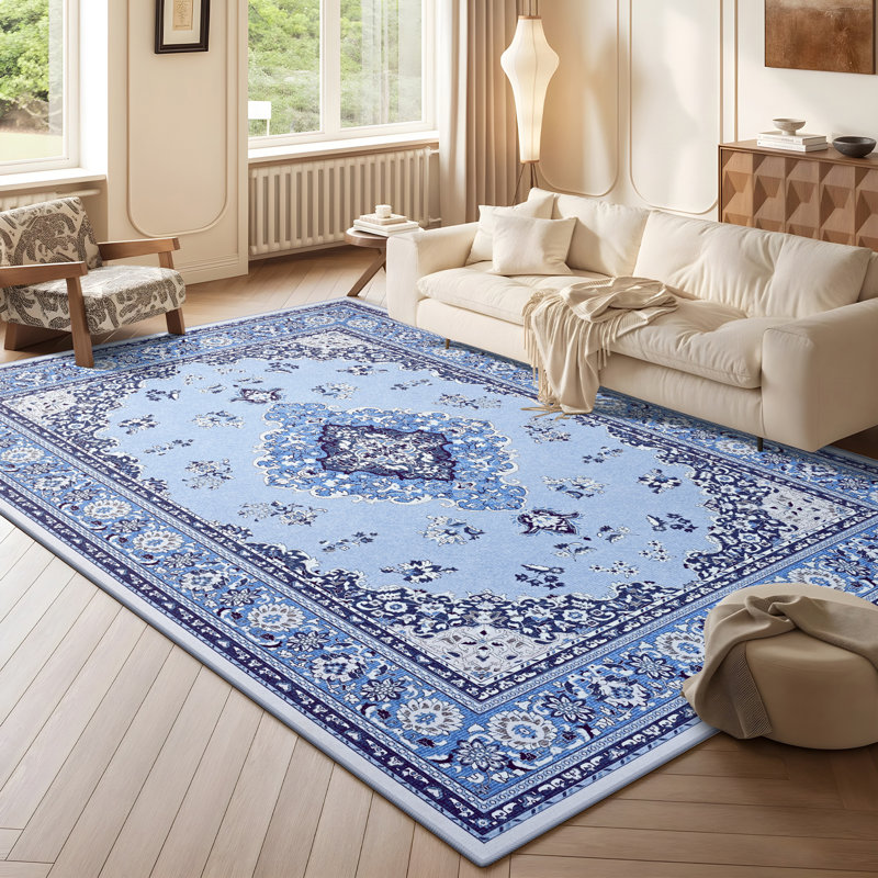 Ultra-soft, low-pile, vintage print decorative rug, washable, non-slip, Rectangle 8' x 10'