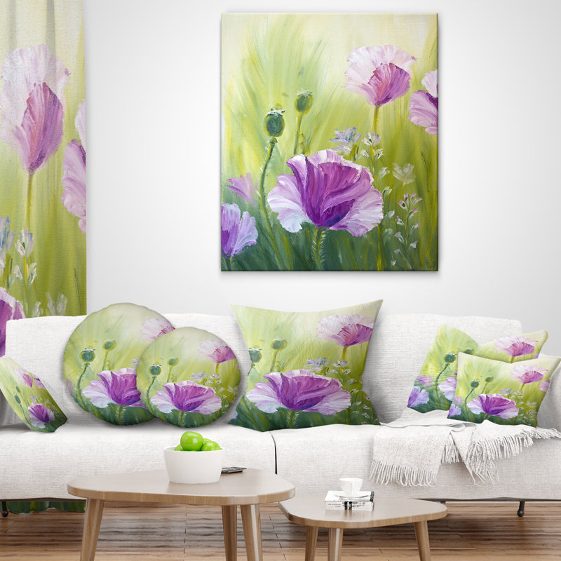 Coussin mauve à motif floral