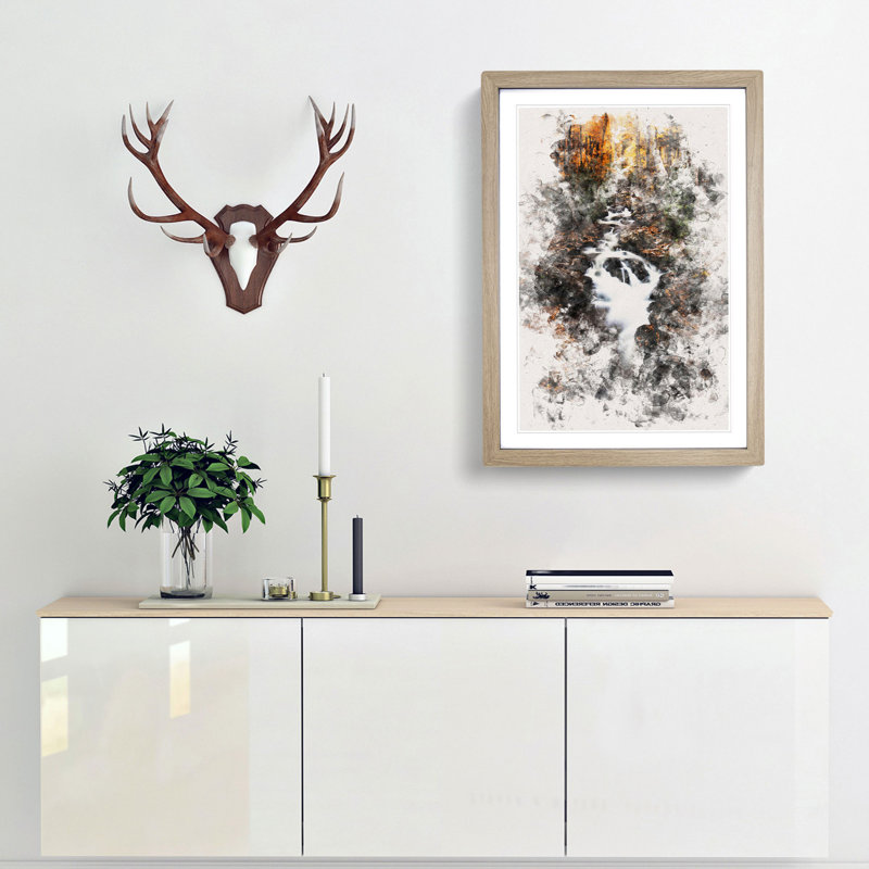 Woodland Stream - Single Picture Frame Print on MDF, 87cm H x 62cm W x 2cm D, Oak Framed