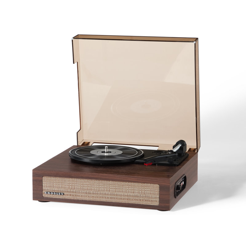 Portable 3 - Speed Turntable Decorative Record Player with Bluetooth, Walnut