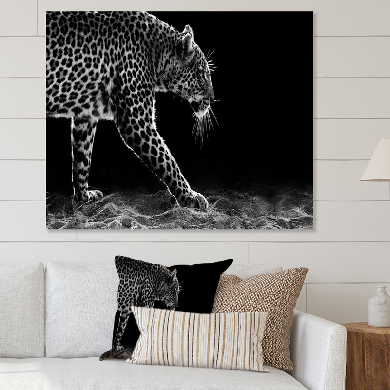 Léopard en noir et blanc - Décoration murale traditionnelle sur toile, H 24 po x l 36 po x P 1 po, Toile tendue
