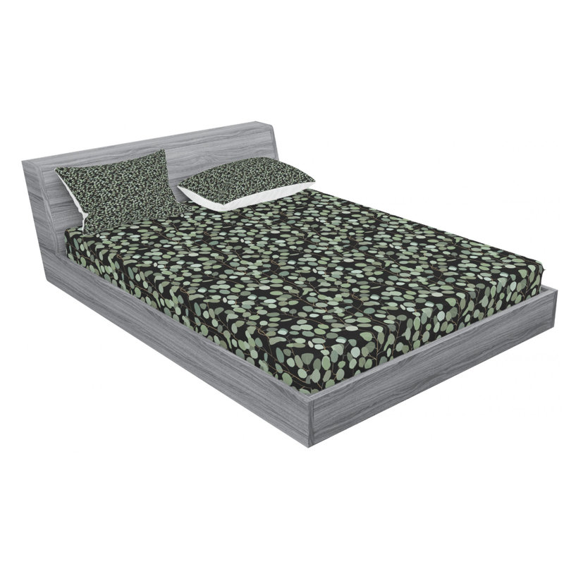 Microfiber Geometric Sheet Set, Queen Sheet Set with Fitted Sheet, Green/Black, Tropical Floral