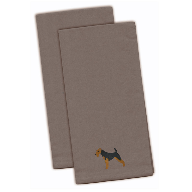 Serviette de cuisine à terrier brodée gallois, Gris, H 28 po x l 19 po x P 0,1 po