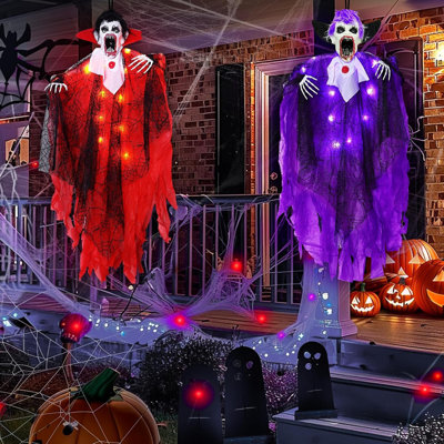 2 Pack 34'' Light Up Halloween Hanging Decorations Scary Vampire With Purple & Orange Red LED Lights, Lighted Halloween Hanging Decor Outdoor Haunted -  The Holiday AisleÂ®, 134914AB312545B492512FC57817E86C